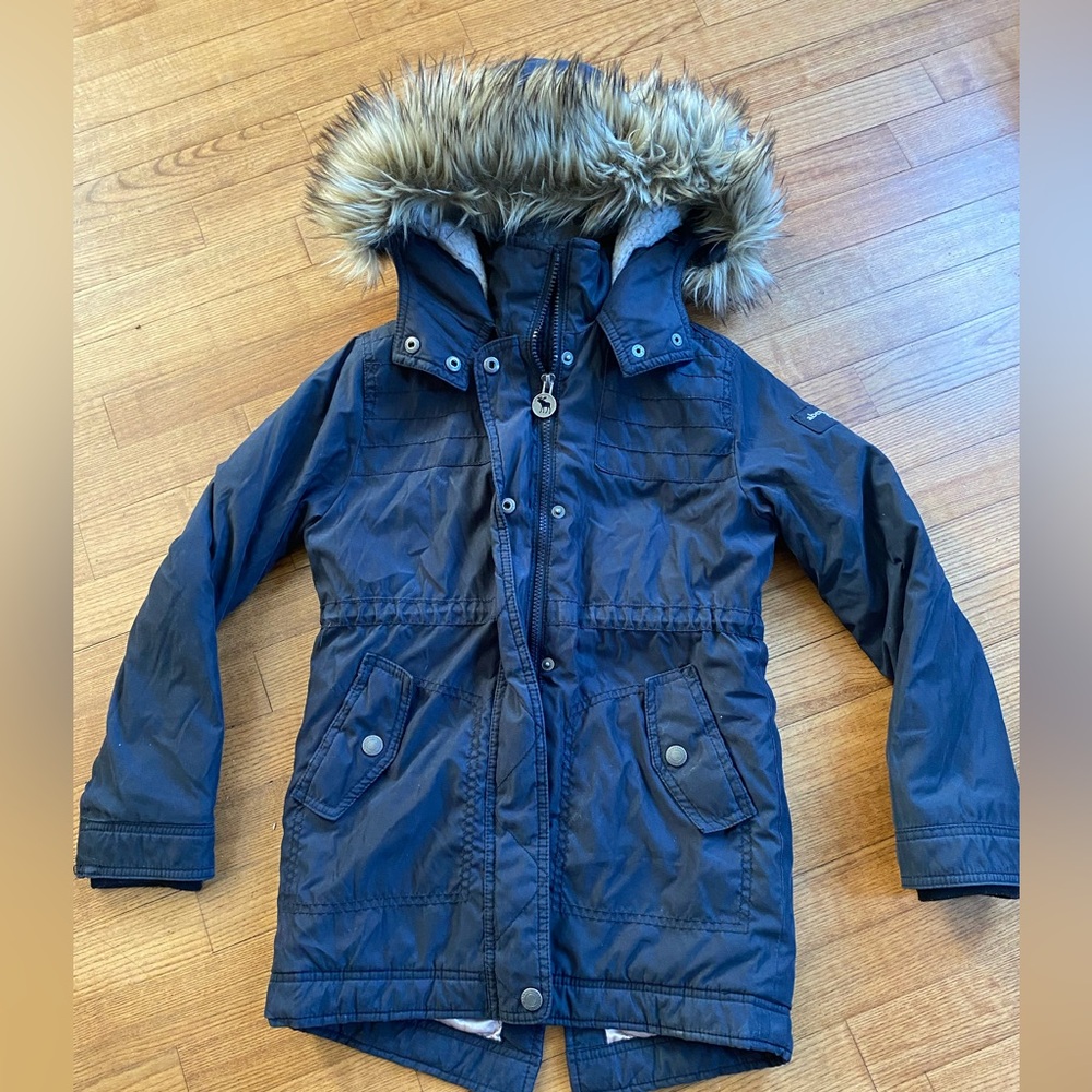 Abercrombie Kids Navy Blue Parka w/Faux Fur Hood 10/12 90s Y2K style Bella swan